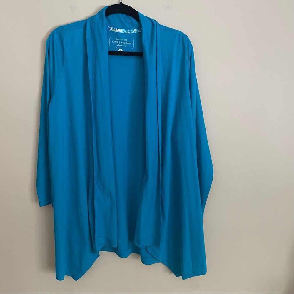 Carole Hochman Heavenly Soft Open Front Cardigan Loungewear Robe Turquoise PXL